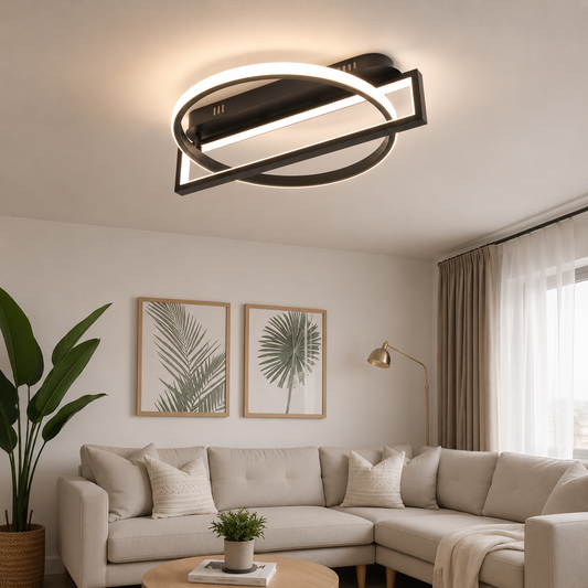 Lustra LED RFAN, Model R9167/1+1, cu Telecomanda, 3 Tipuri de Lumina, Intensitate Reglabila, 80W, Negru