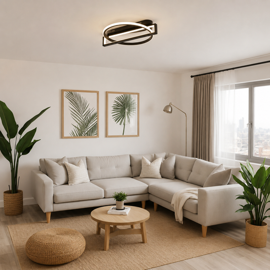 Lustra LED RFAN, Model R9167/1+1, cu Telecomanda, 3 Tipuri de Lumina, Intensitate Reglabila, 80W, Negru