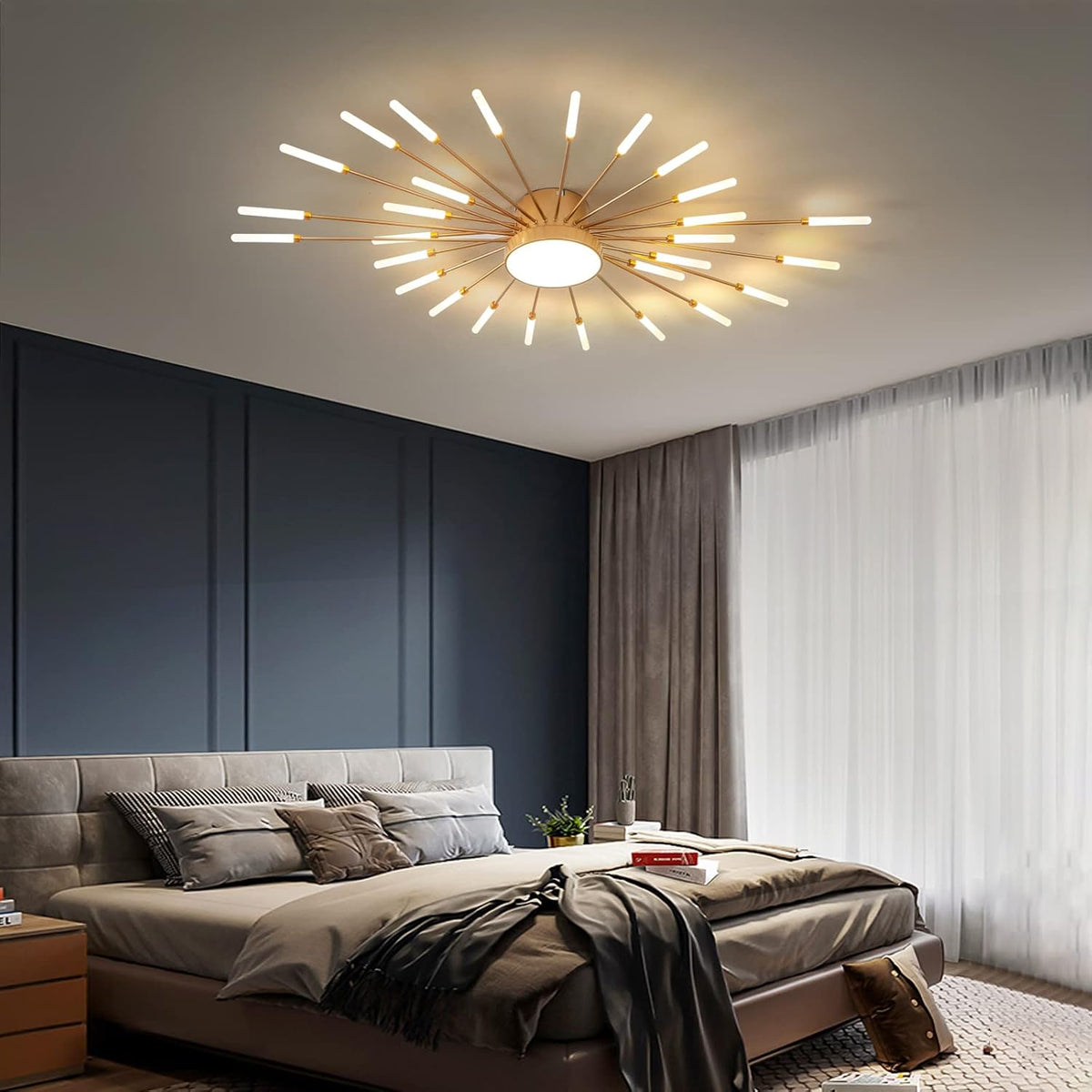 Lustra LED RFAN, Model 5966-28, 3 Tipuri De Lumina, 60W, Auriu
