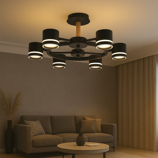Lustra RFAN, Model R9171/6, 6 X Bec LED GX53, 3 Tipuri De Lumina, 72W, Negru
