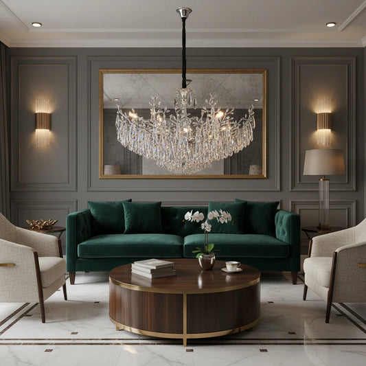 Candelabru RFAN, Model 1117/850, Textura Cristal, Metal, 8 X E14, Argintiu