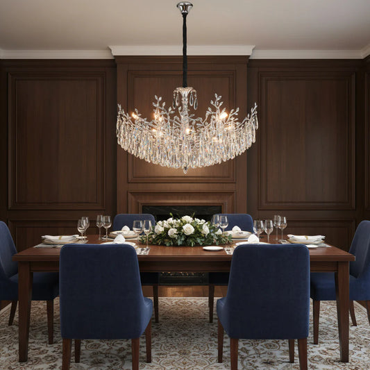 Candelabru RFAN, Model 1117/850, Textura Cristal, Metal, 8 X E14, Argintiu