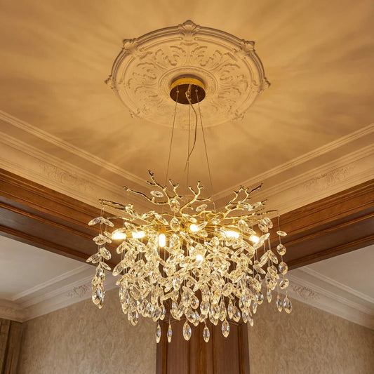 Candelabru RFAN, Model 33007/600, Textura Cristal, Metal, 8 X E14, Auriu