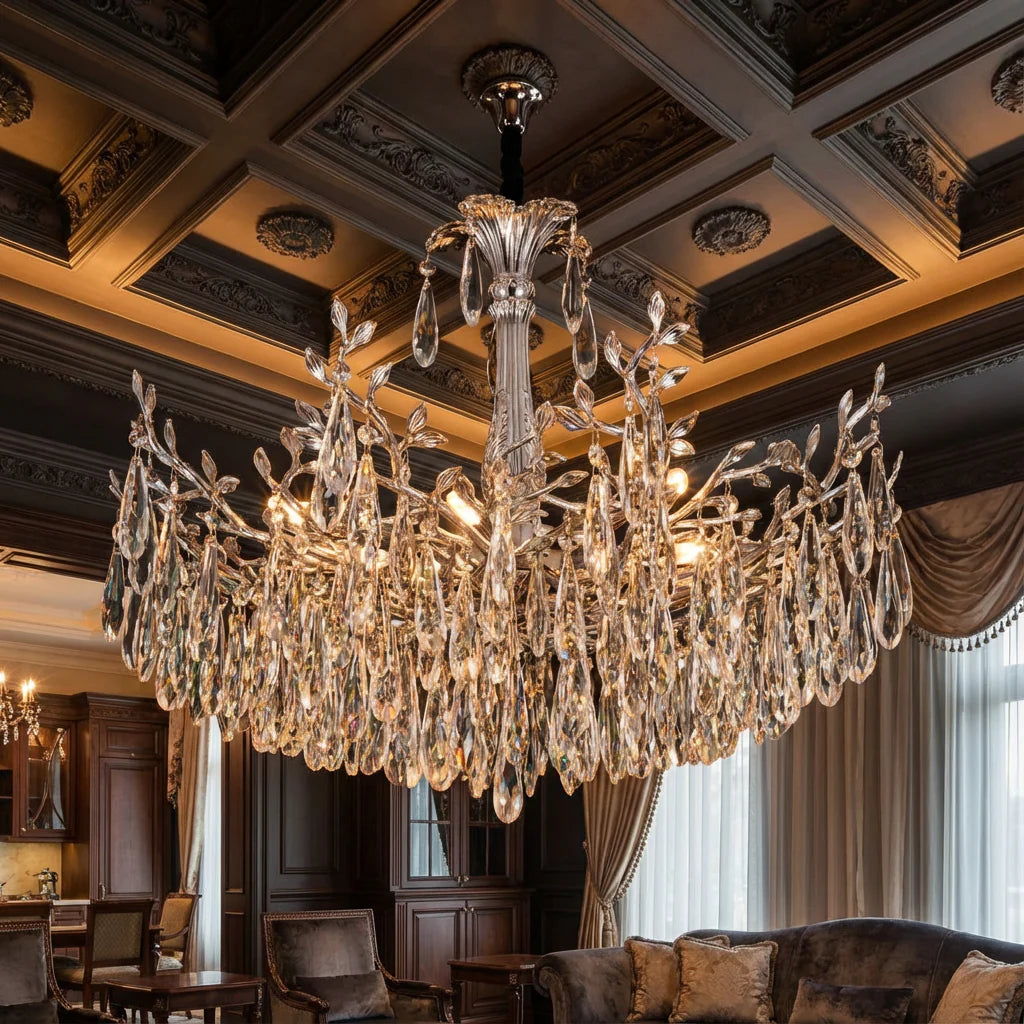 Candelabru RFAN, Model 1117/600, Textura Cristal, Metal, 8 X E14, Argintiu
