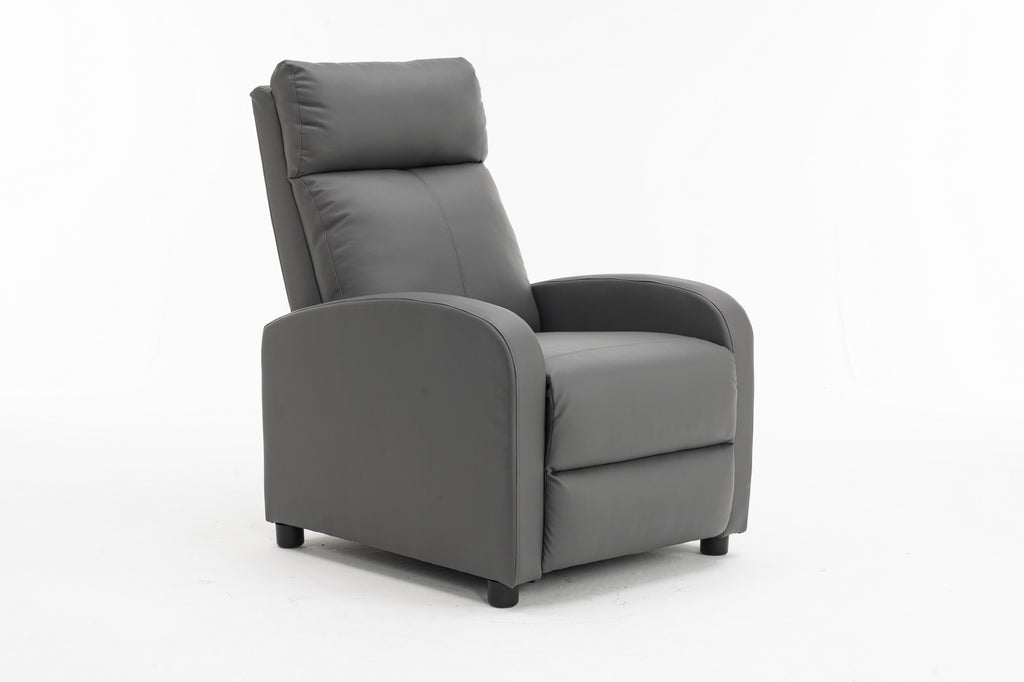 Fotoliu recliner din piele ecologică, spatar rabatabil si suport picioare extensibil, Gri