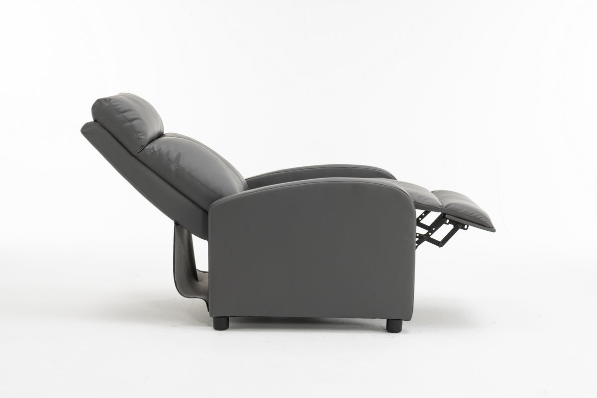 Fotoliu recliner din piele ecologică, spatar rabatabil si suport picioare extensibil, Gri