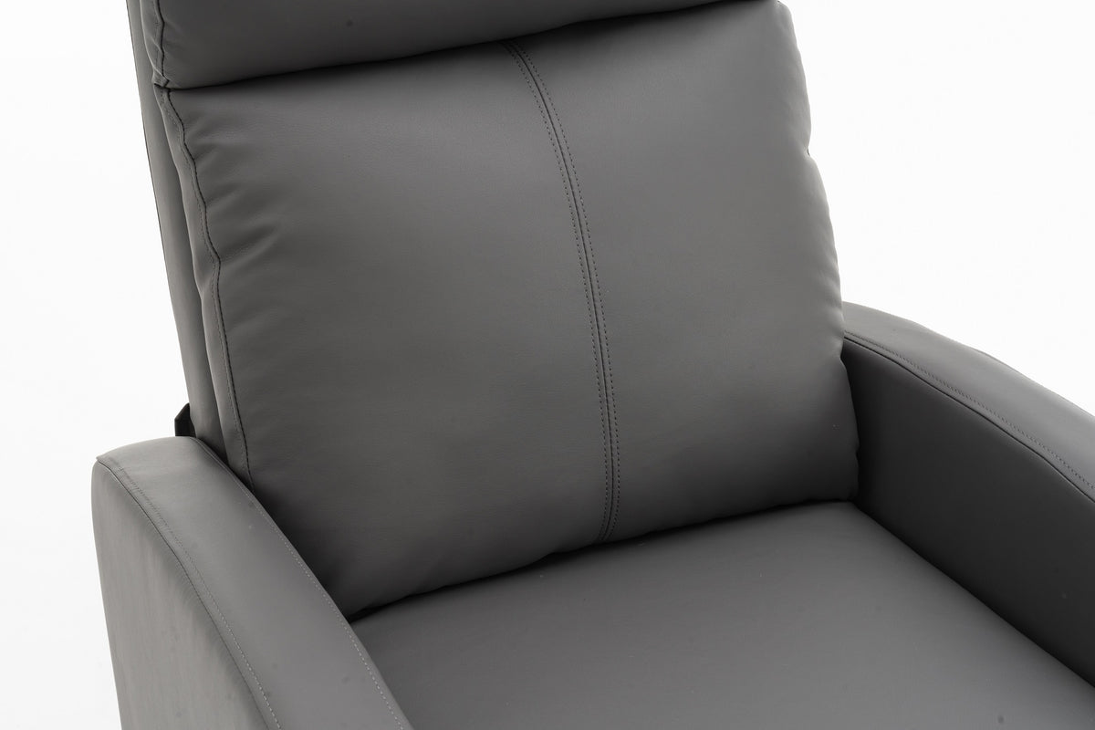 Fotoliu recliner din piele ecologică, spatar rabatabil si suport picioare extensibil, Gri