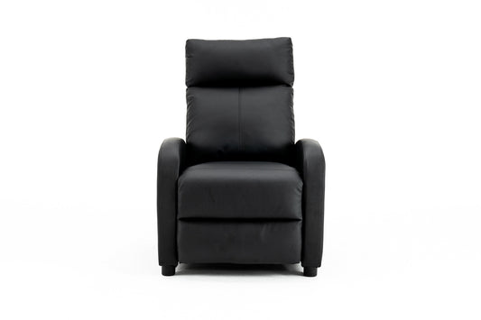 Fotoliu recliner din piele ecologică, spatar rabatabil si suport picioare extensibil, Negru