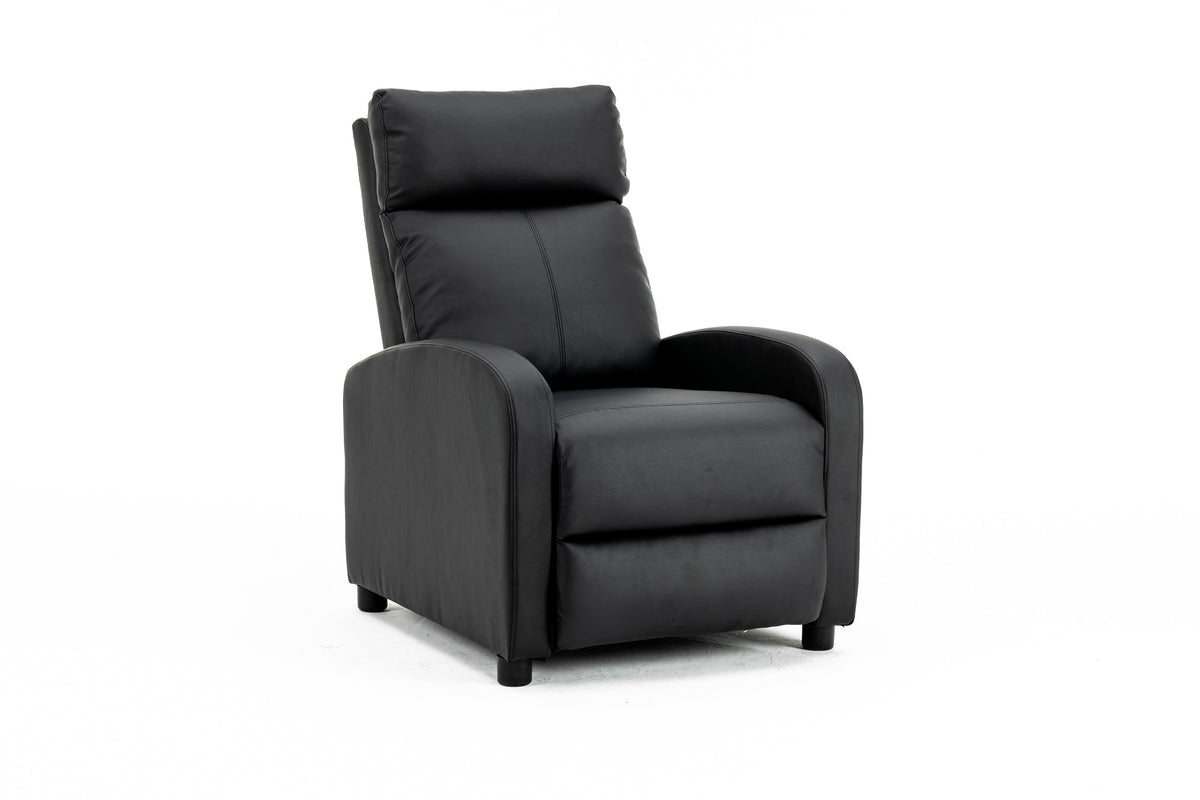 Fotoliu recliner din piele ecologică, spatar rabatabil si suport picioare extensibil, Negru