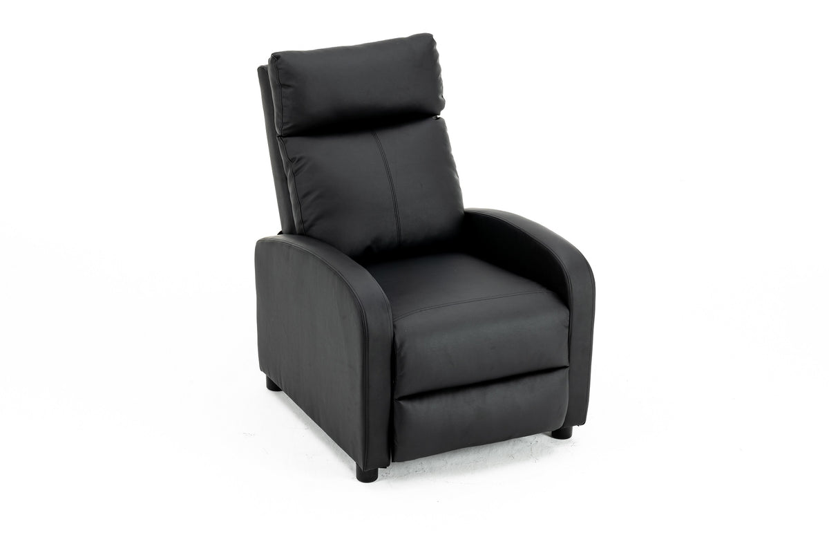 Fotoliu recliner din piele ecologică, spatar rabatabil si suport picioare extensibil, Negru