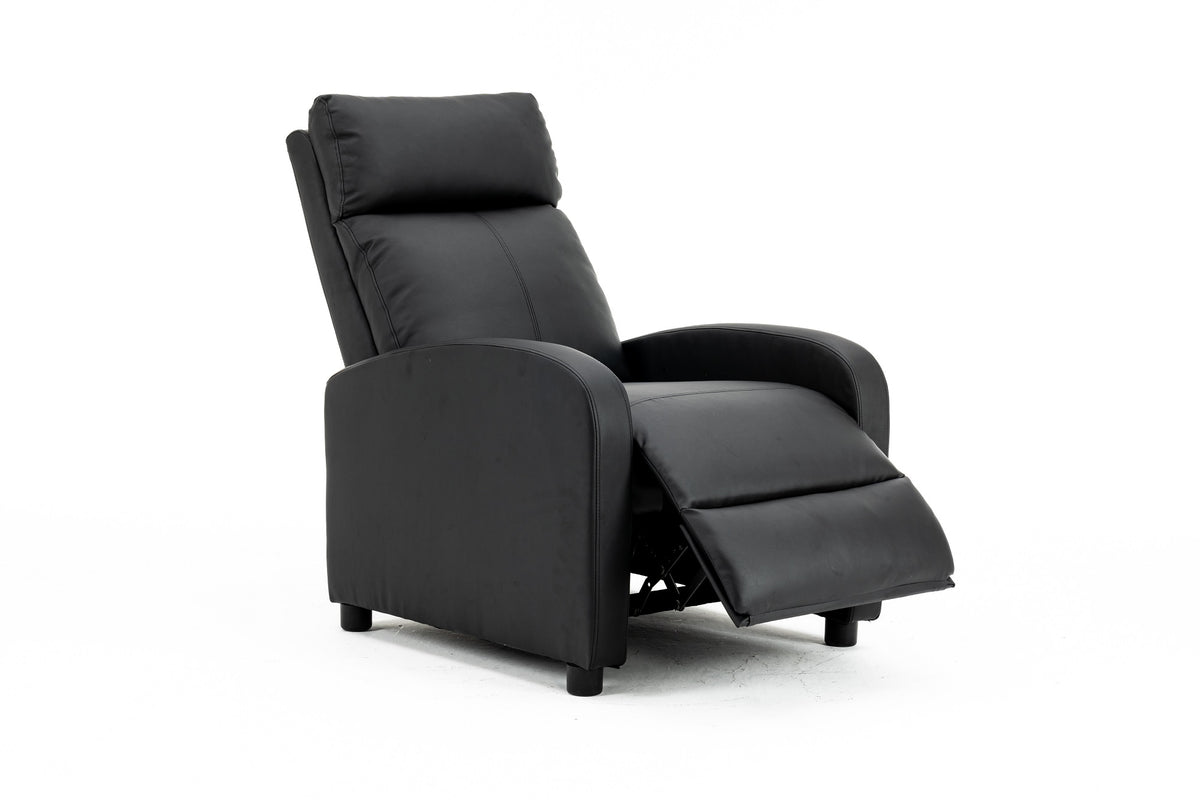Fotoliu recliner din piele ecologică, spatar rabatabil si suport picioare extensibil, Negru