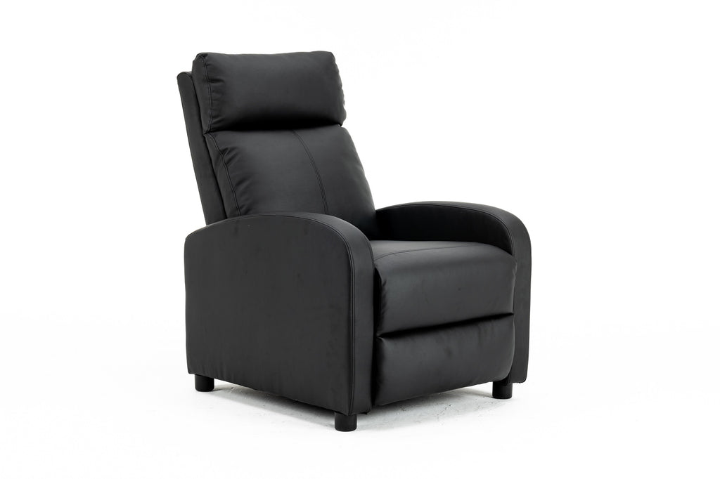 Fotoliu recliner din piele ecologică, spatar rabatabil si suport picioare extensibil, Negru