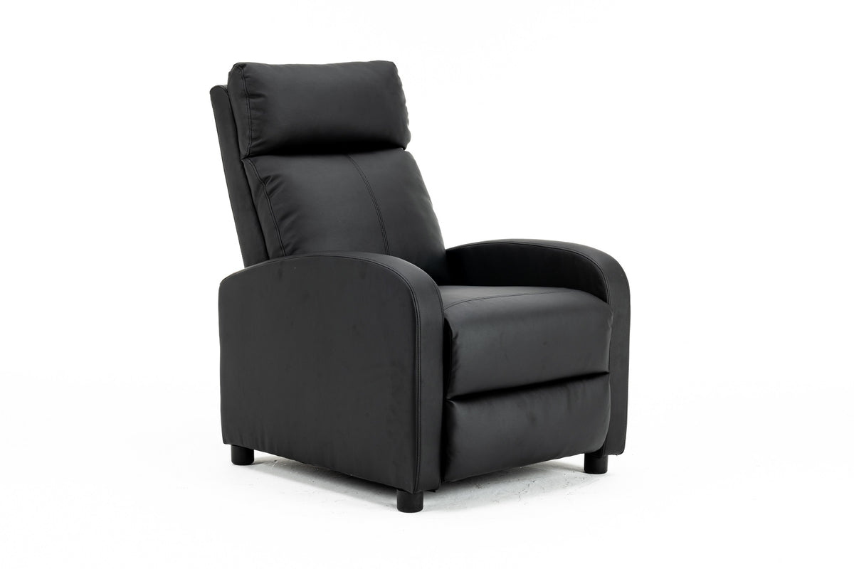 Fotoliu recliner din piele ecologică, spatar rabatabil si suport picioare extensibil, Negru