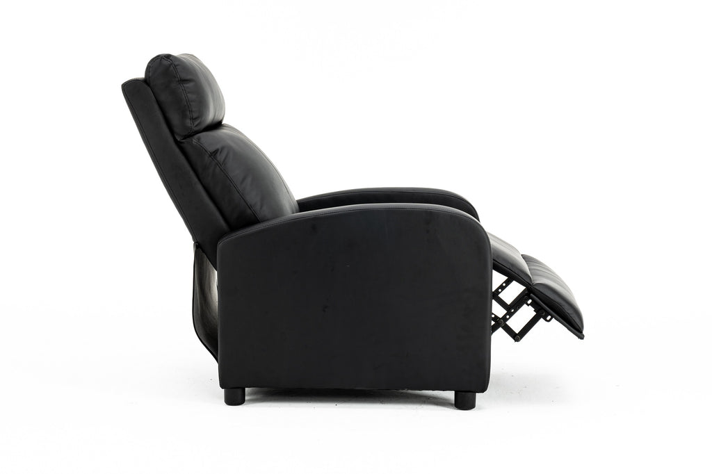 Fotoliu recliner din piele ecologică, spatar rabatabil si suport picioare extensibil, Negru