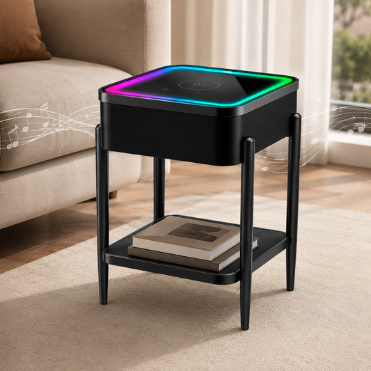 Masuta smart QMS-8 cu boxa Bluetooth 65W, incarcare wireless, USB, TWS si iluminare LED RGB, neagra