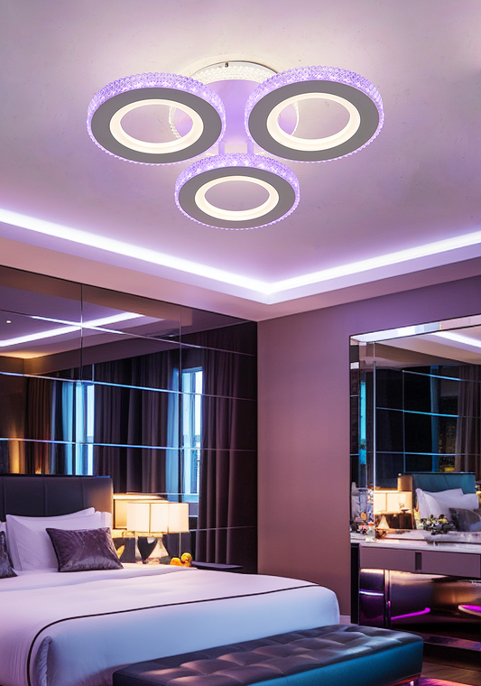 Lustra LED RFAN, Model M600-3, Cu Telecomanda, 3 Tipuri De Lumina Plus Lumina RGB, Intensitate Reglabila, 76W, Alb