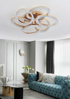 Lustra LED RFAN, Model J409/3+3, Cu Telecomanda, 3 Tipuri De Lumina, Intensitate Reglabila, 168W, Auriu
