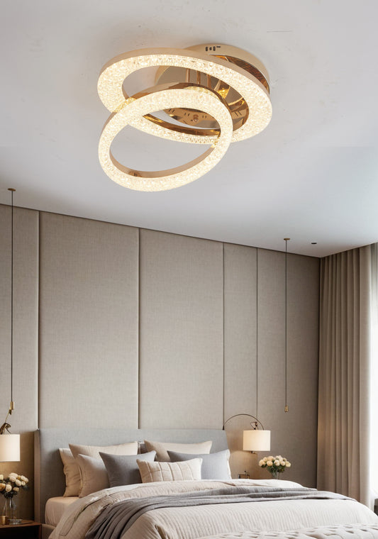 Lustra LED RFAN, Model J409/2, Cu Telecomanda, 3 Tipuri De Lumina, Intensitate Reglabila, 96W, Auriu