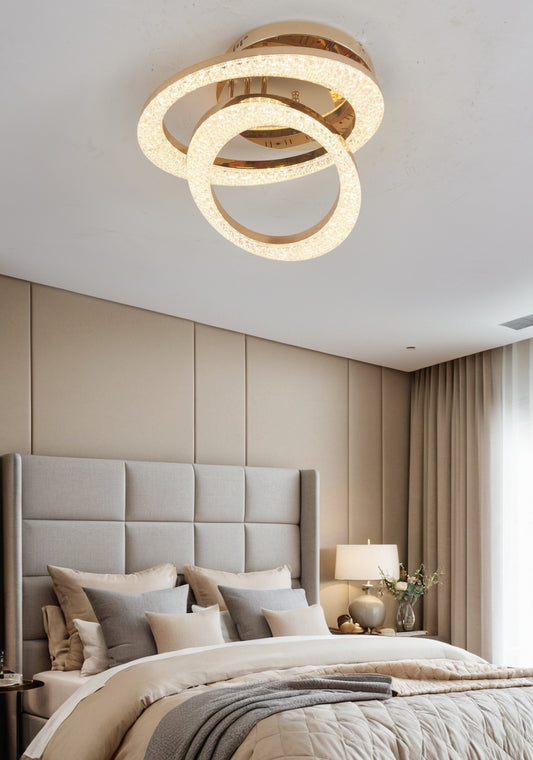 Lustra LED RFAN, Model J409/2, Cu Telecomanda, 3 Tipuri De Lumina, Intensitate Reglabila, 96W, Auriu