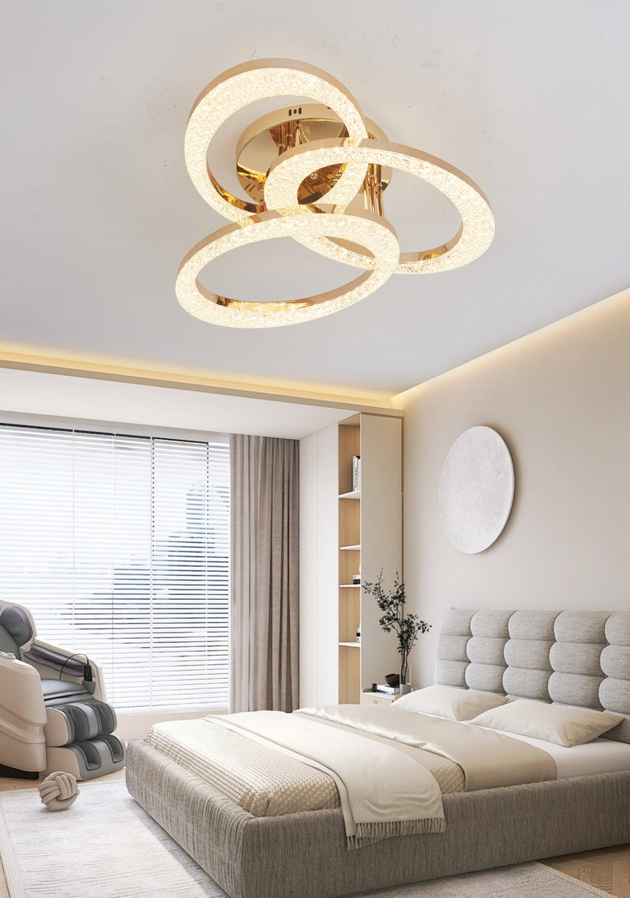 Lustra LED RFAN, Model J409/3, Cu Telecomanda, 3 Tipuri De Lumina, Intensitate Reglabila, 144W, Auriu