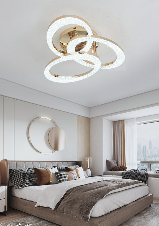 Lustra LED RFAN, Model J409/3, Cu Telecomanda, 3 Tipuri De Lumina, Intensitate Reglabila, 144W, Auriu