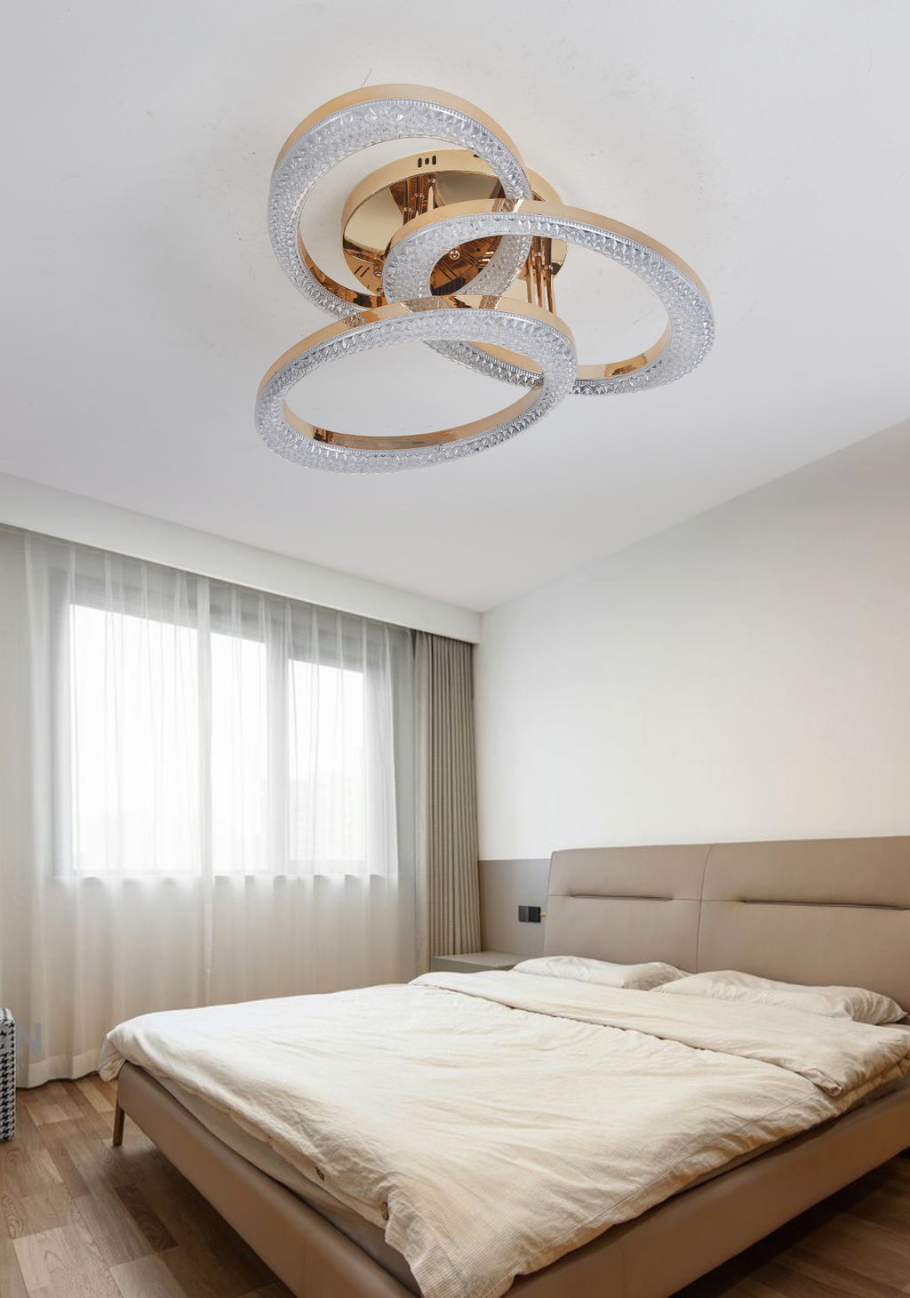Lustra LED RFAN, Model J409/3, Cu Telecomanda, 3 Tipuri De Lumina, Intensitate Reglabila, 144W, Auriu