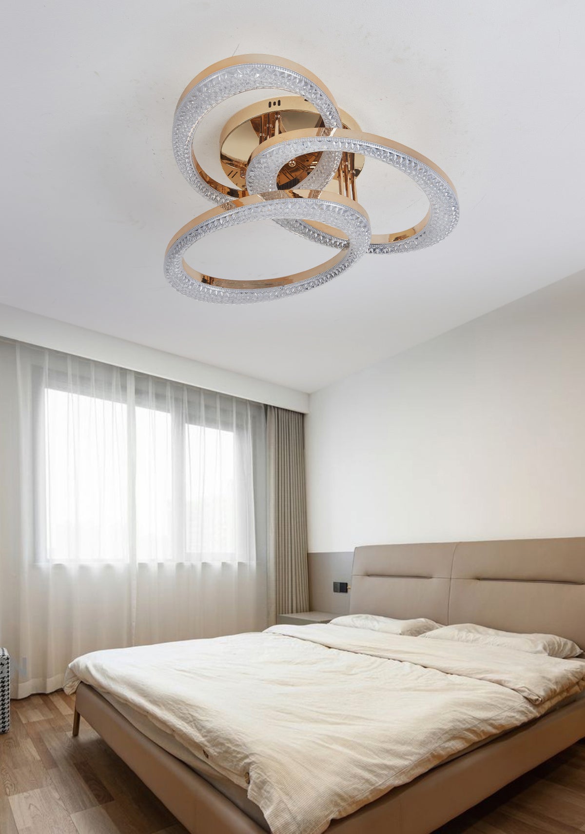 Lustra LED RFAN, Model J409/3, Cu Telecomanda, 3 Tipuri De Lumina, Intensitate Reglabila, 144W, Auriu