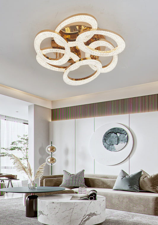 Lustra LED RFAN, Model J409/3+3, Cu Telecomanda, 3 Tipuri De Lumina, Intensitate Reglabila, 168W, Auriu