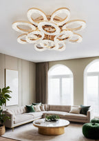 Lustra LED RFAN, Model J409/8+4, Cu Telecomanda, 3 Tipuri De Lumina, Intensitate Reglabila, 192W, Auriu