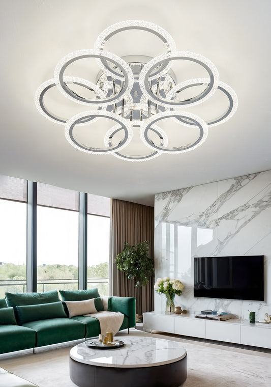 Lustra LED RFAN, Model DQ001/4+4, Cu Telecomanda, 3 Tipuri De Lumina, Intensitate Reglabila, 192W, Argintiu