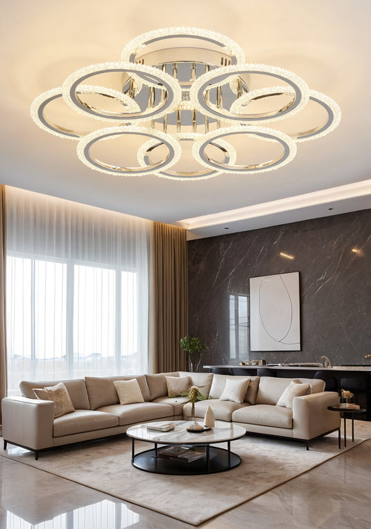 Lustra LED RFAN, Model DQ001/4+4, Cu Telecomanda, 3 Tipuri De Lumina, Intensitate Reglabila, 192W, Argintiu