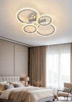 Lustra LED RFAN, Model DQ001/2+2, Cu Telecomanda, 3 Tipuri De Lumina, Intensitate Reglabila, 80W, Argintiu