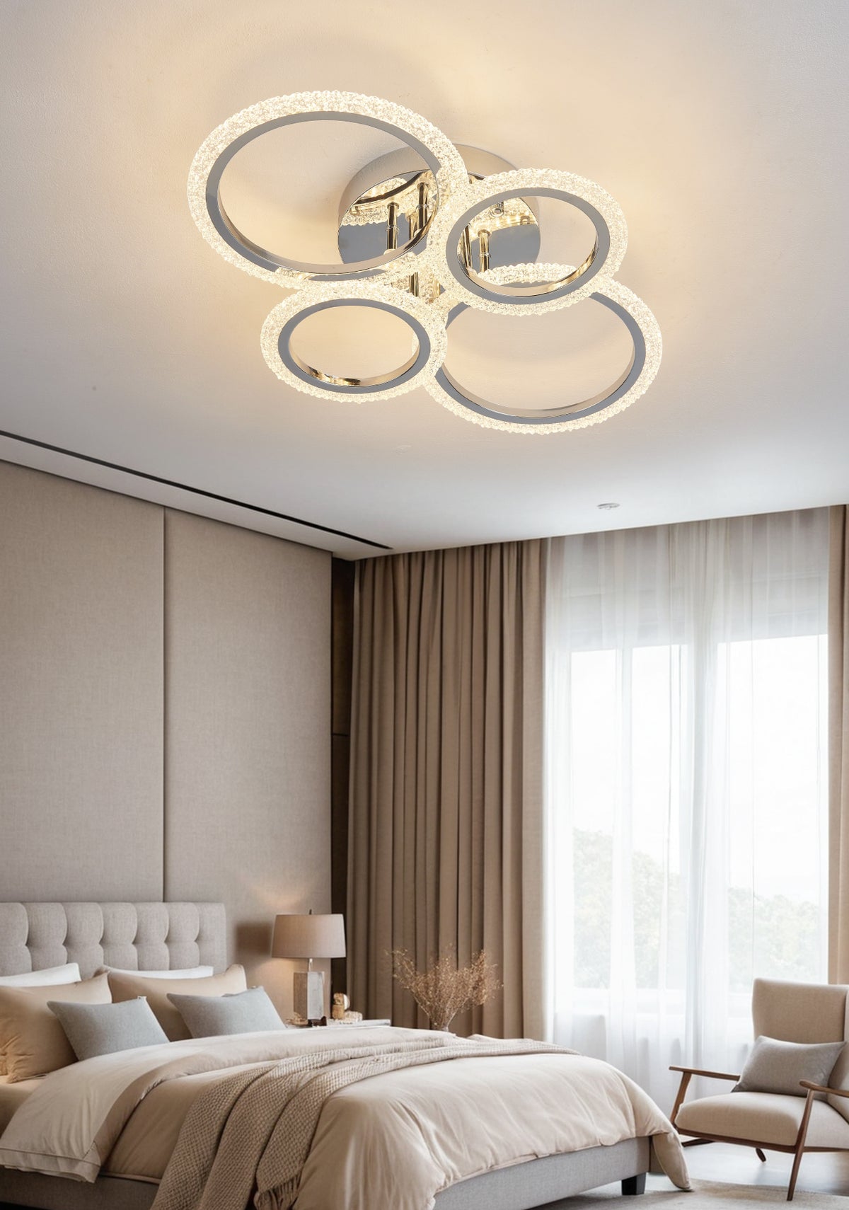 Lustra LED RFAN, Model DQ001/2+2, Cu Telecomanda, 3 Tipuri De Lumina, Intensitate Reglabila, 80W, Argintiu