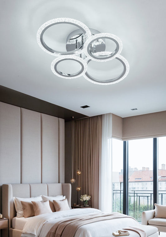 Lustra LED RFAN, Model DQ001/2+2, Cu Telecomanda, 3 Tipuri De Lumina, Intensitate Reglabila, 80W, Argintiu