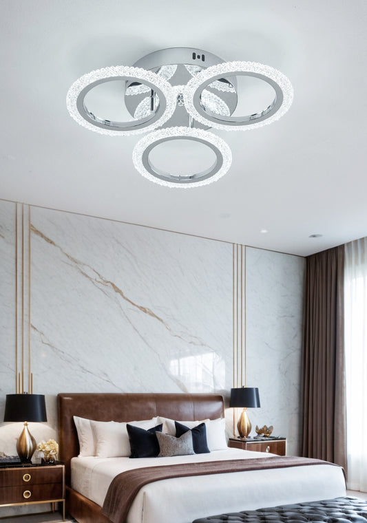 Lustra LED RFAN, Model DQ001-3, Cu Telecomanda, 3 Tipuri De Lumina, Intensitate Reglabila, 48W, Argintiu