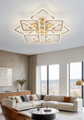 Lustra LED RFAN, Model JQ017/4+4, Cu Telecomanda, 3 Tipuri De Lumina, Intensitate Reglabila, 240W, Auriu