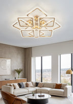 Lustra LED RFAN, Model JQ017/4+4, Cu Telecomanda, 3 Tipuri De Lumina, Intensitate Reglabila, 240W, Auriu
