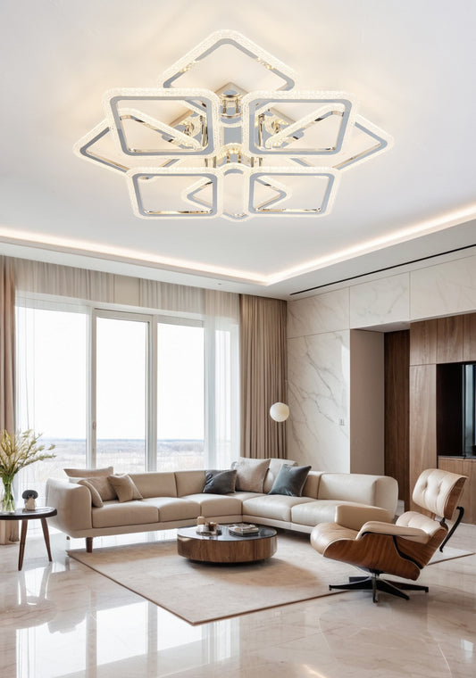 Lustra LED RFAN, Model DQ017/4+4, Cu Telecomanda, 3 Tipuri De Lumina, Intensitate Reglabila, 240W, Argintiu