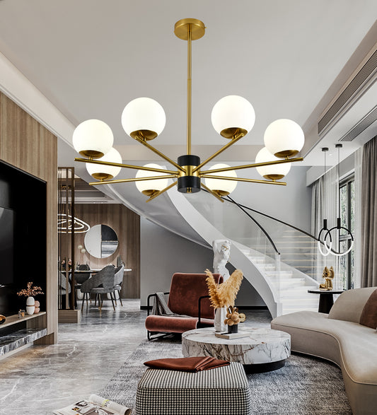 Lustra RFAN, Model F0028/8, Cu Abajururi, 8 X E27, Auriu/Negru