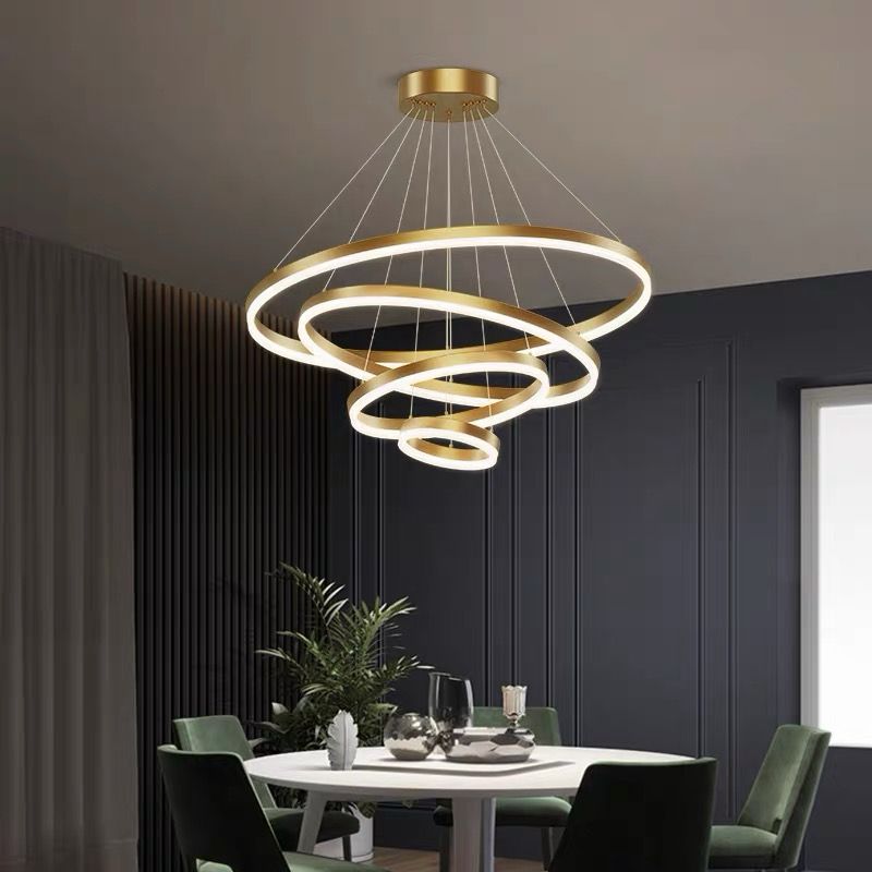 Lustra LED Tip Pendul RFAN, Model F316/4, Cu Telecomanda, 3 Tipuri De Lumina, Inaltime Reglabila, 288W, Auriu