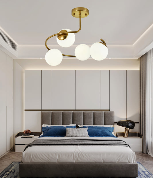 Lustra RFAN, Model F78/4, Cu Abajururi, 4 X E27, Auriu