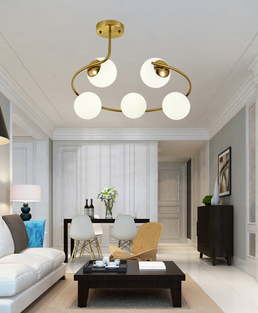 Lustra RFAN, Model F78/5, Cu Abajururi, 5 X E27, Auriu