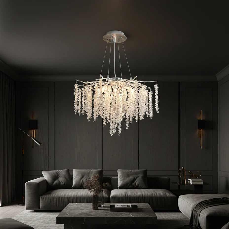 Candelabru RFAN, Model 33001/600, Textura Cristal, Metal, 8 X E14, Argintiu