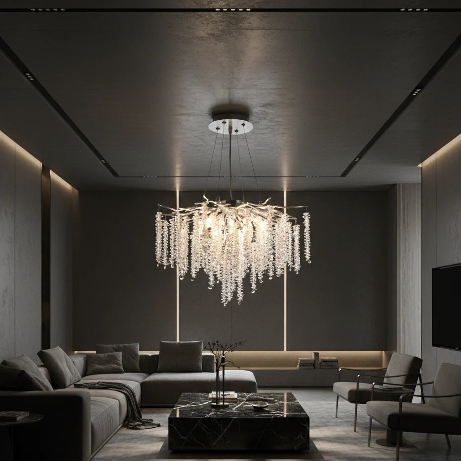 Candelabru RFAN, Model 33001/600, Textura Cristal, Metal, 8 X E14, Argintiu