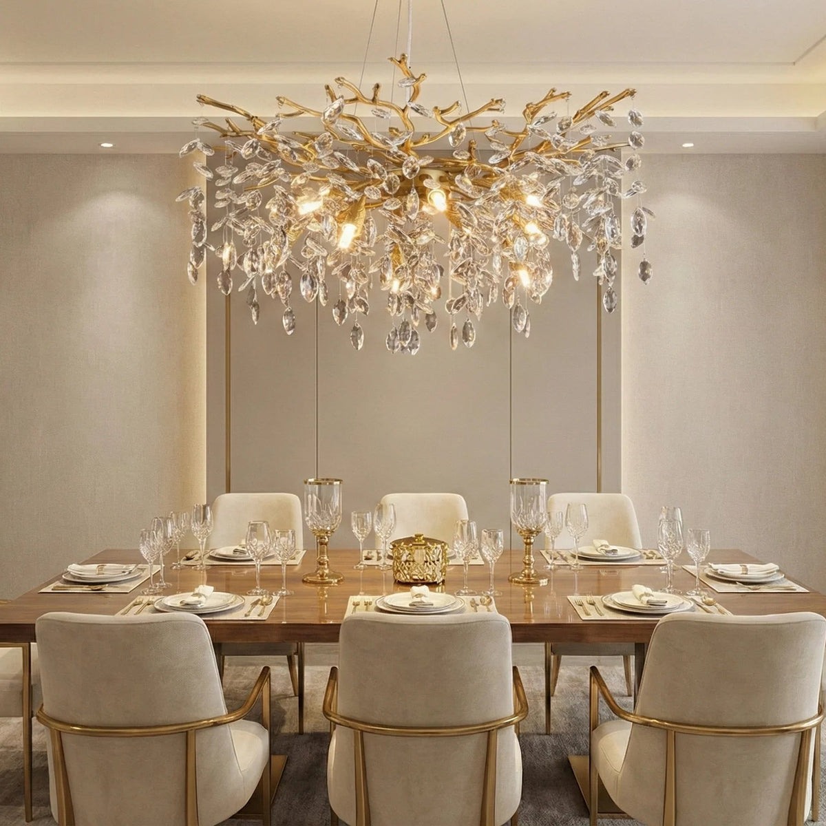 Candelabru RFAN, Model 33007/600, Textura Cristal, Metal, 8 X E14, Auriu