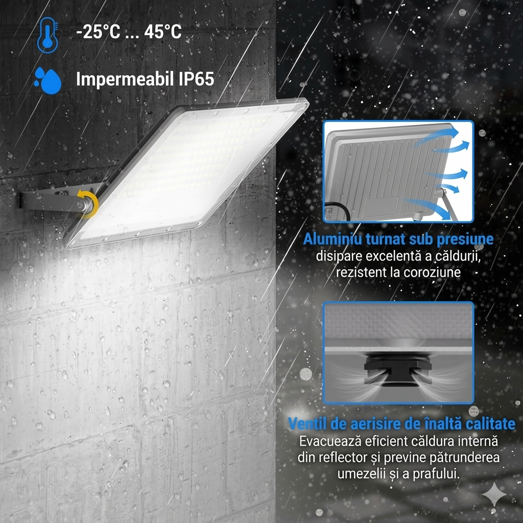 Proiector LED, Rezistent La Apa IP66, Lumina Rece, 220V, 100W, Gri