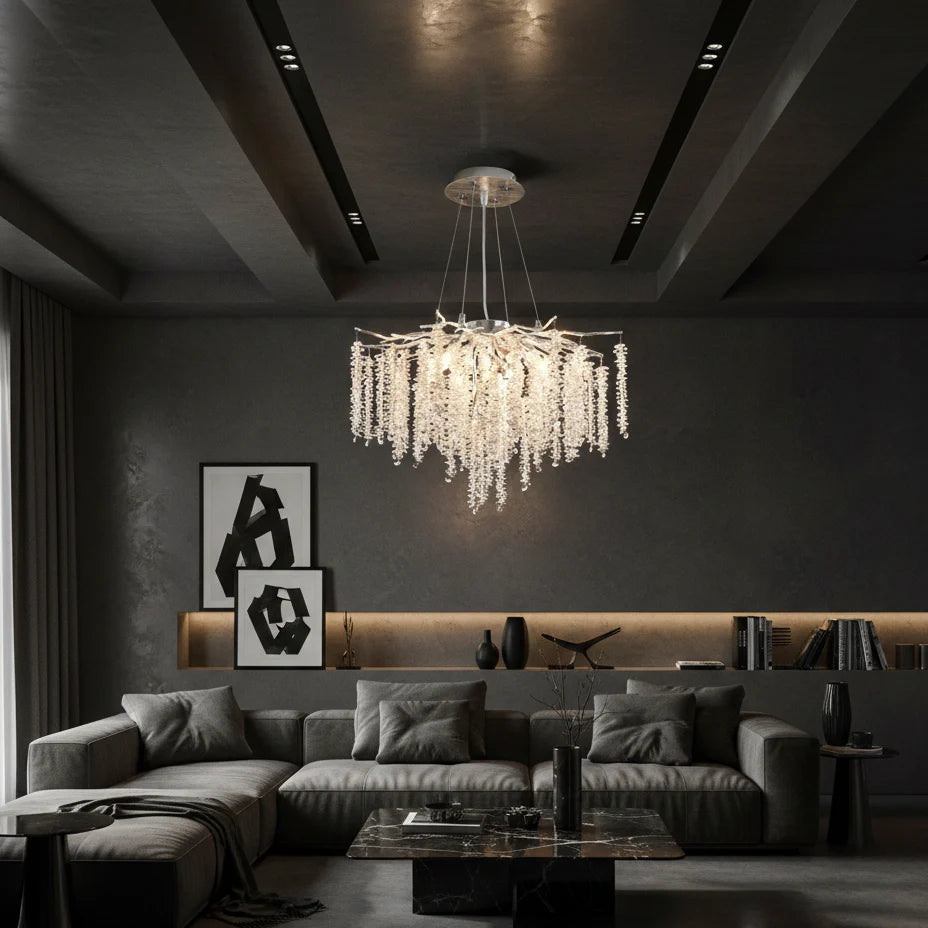 Candelabru RFAN, Model 33001/600, Textura Cristal, Metal, 8 X E14, Argintiu