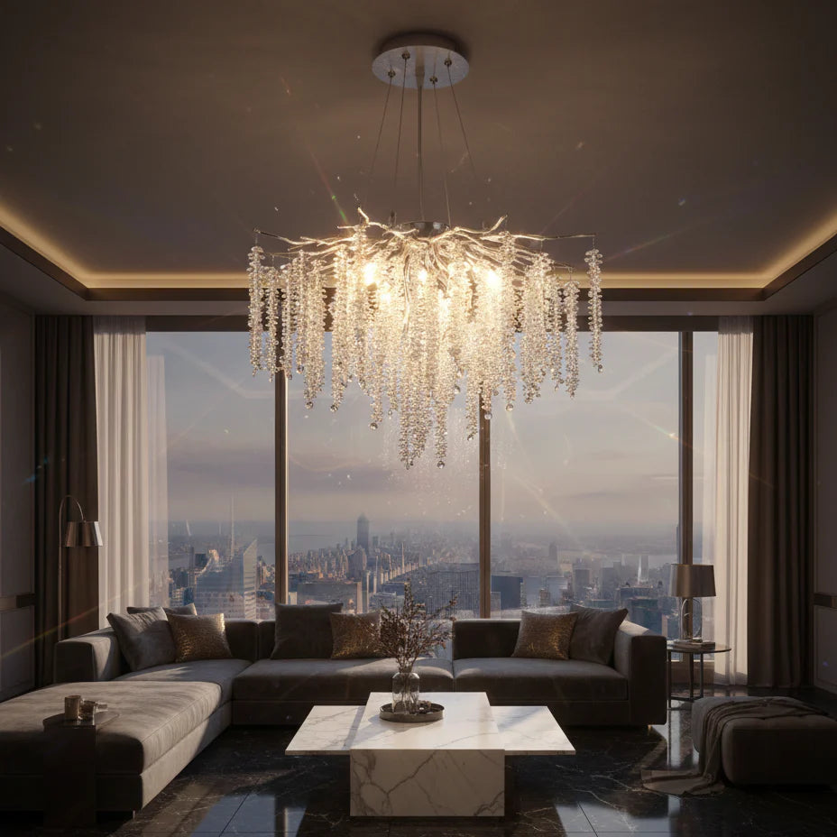 Candelabru RFAN, Model 33001/600, Textura Cristal, Metal, 8 X E14, Argintiu