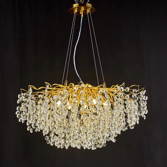 Candelabru RFAN, Model R9102/800, Textura Cristal, Metal, 8 X E14, Auriu