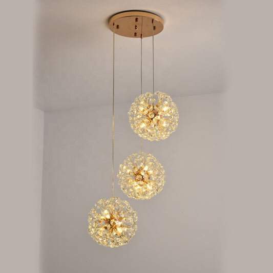 Lustra LED Tip Pendul RFAN, Model 21-3, Textura Cristal, Metal, 18 X G9, Auriu